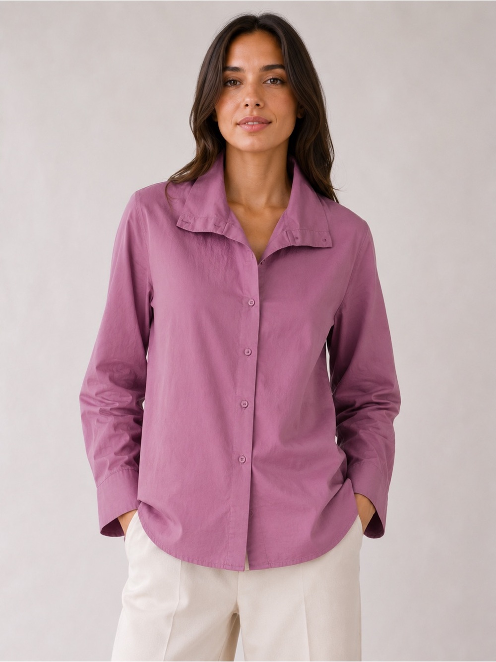 COS Mauve Cotton Hidden Placket Button Up Blouse Minimalist Oversized Collar